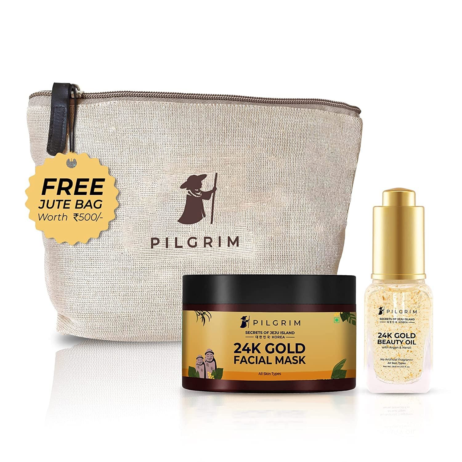 Pilgrim 24K Gold Facial Kit | Dewy Glass Skin Finish | Facial kit for Radiant Look | 24K Gold Face Mask Pack 50gm | 24K Gold Beauty Oil 20ml | Korean Skin Care | For Women & Men thumbnail