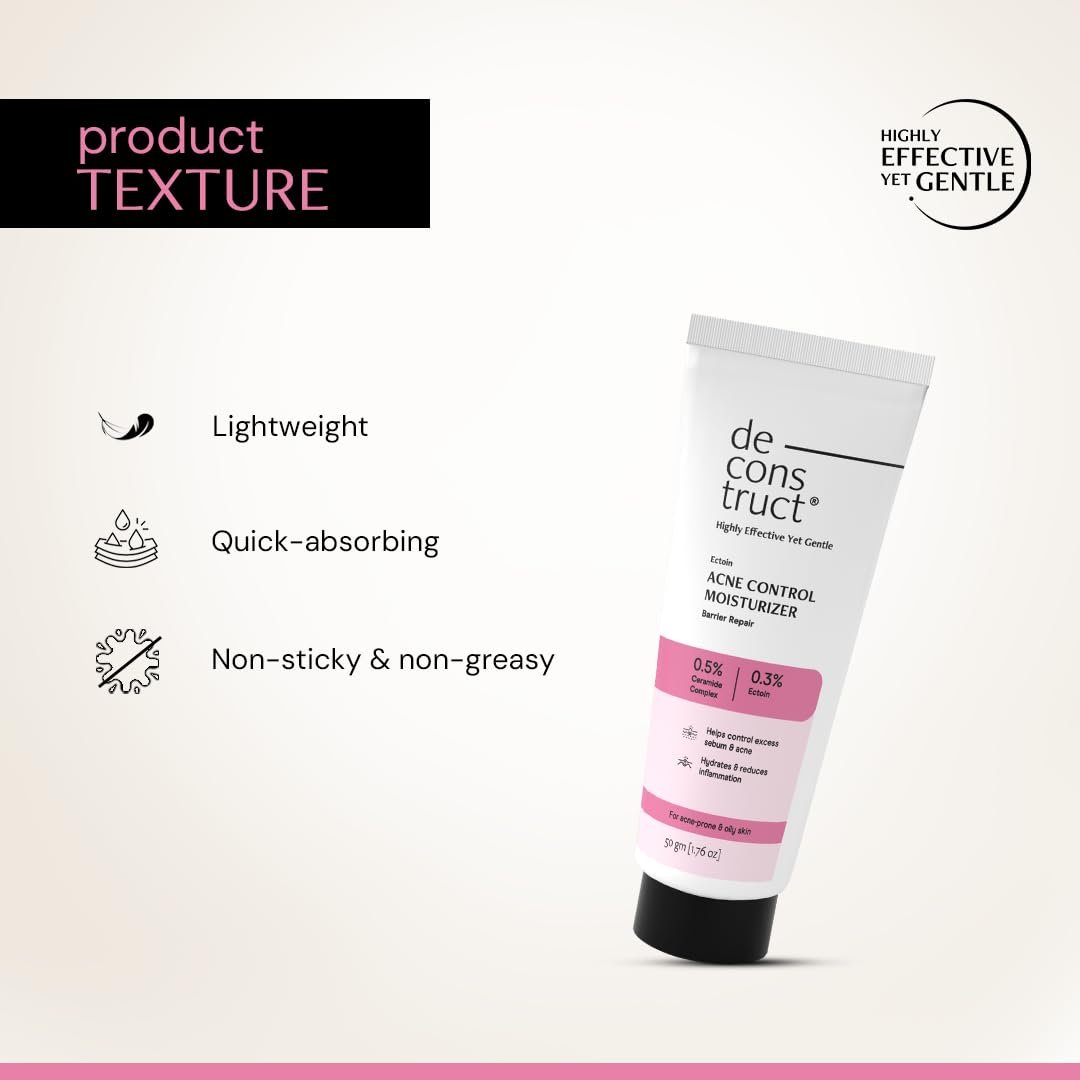 Deconstruct Acne Control Moisturiser For Face with Ectoin & Ceramides for Acne Prone & Oily Skin | Lightweight & Non-Sticky | Soothing & Barrier Repair | Non-Comedogenic | 50g thumbnail