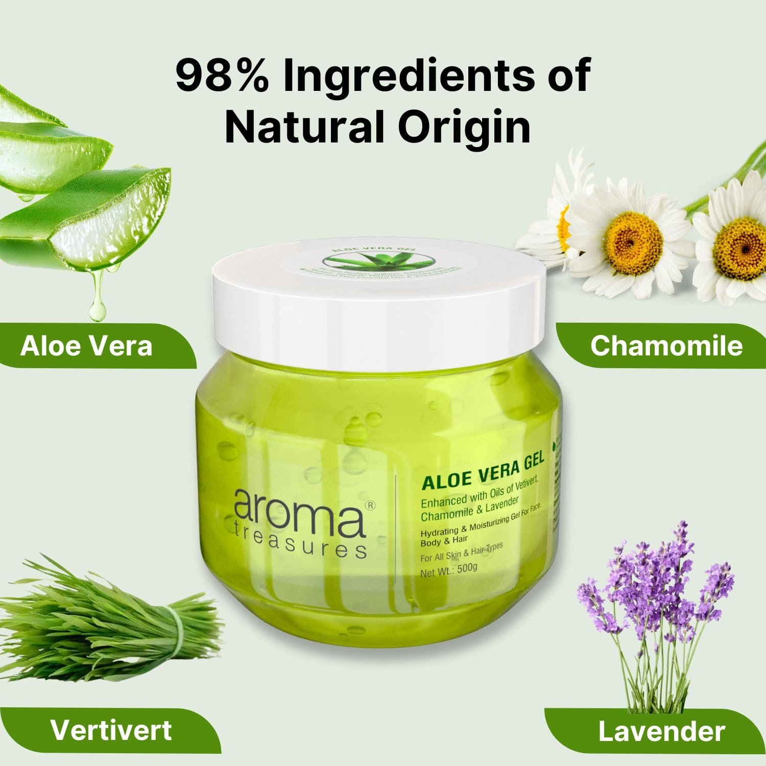 Aroma Treasures Aloe Vera Gel for Face, Body & Hair | Moisturizing & Hydrating Aloevera Gel | 98% Ingredients of Natural Origin | Pure Aloe Vera Gel for Skin, Hair & Pimples | 500g thumbnail