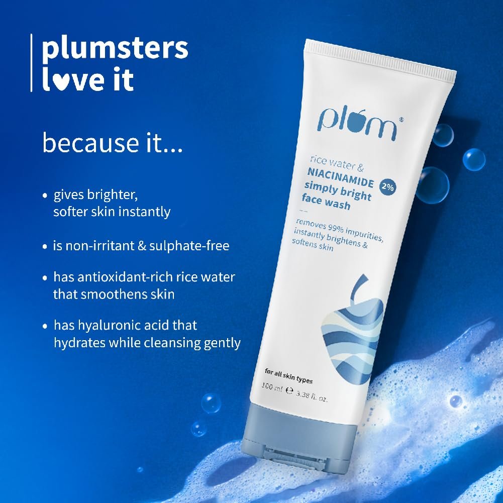 Plum 2% Niacinamide & Rice Water Face Wash 100ml | Hydrates & Brightens Skin | Softens & Smoothens Skin thumbnail