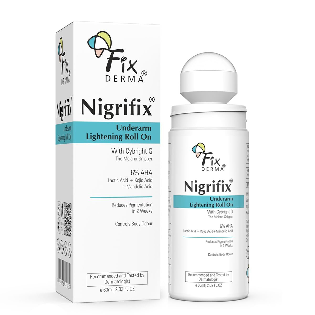 Fixderma Nigrifix Underarm Roll on with 6% AHA, Lactic Acid & 1% Mandelic Acid & Kojic Acid | Brightens Skin & Exfoliates Underarm | For All Skin Type, Men & Women - 60ml thumbnail