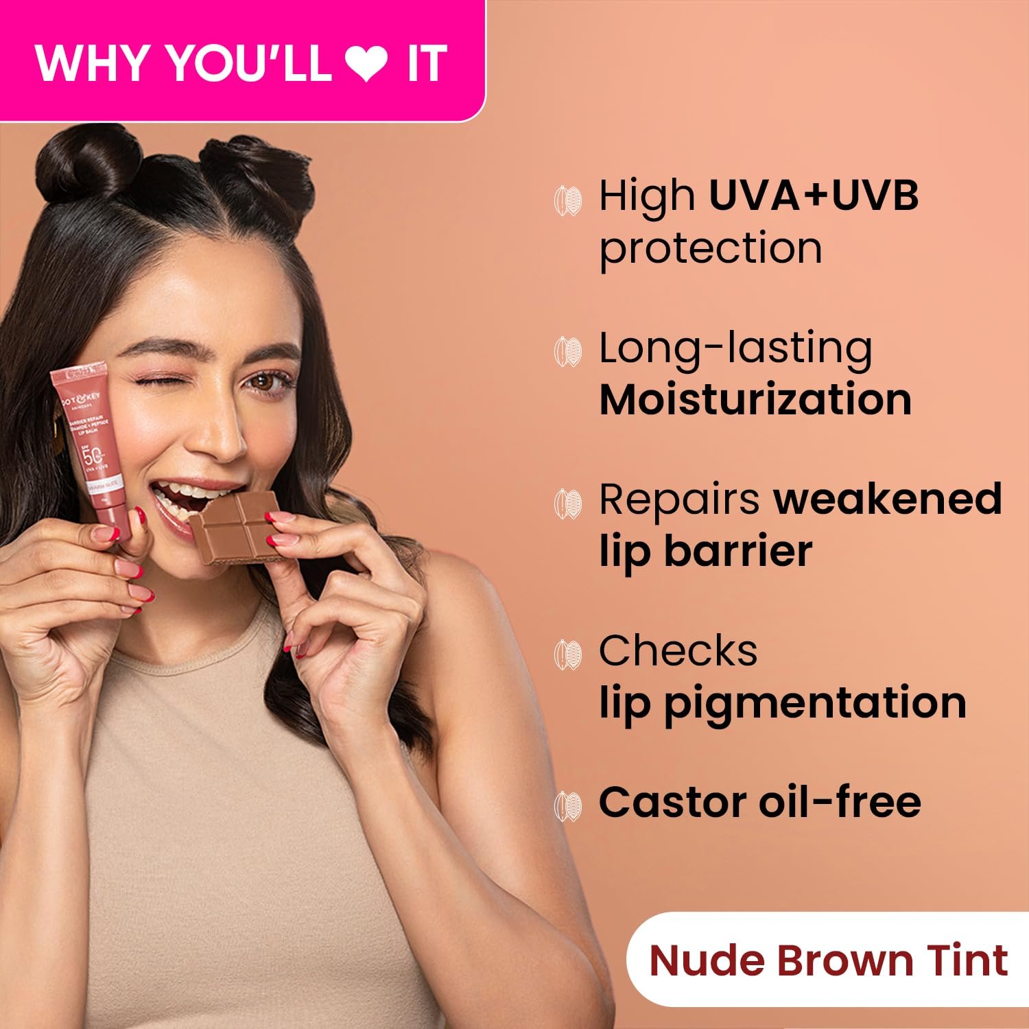 Dot & Key Ceramide & Peptide Barrier Repair Lip Balm SPF 50, PA+++ | Warm Nude | UVA/UVB Protection | Soft Tinted Lip Moisturizer | 10g thumbnail