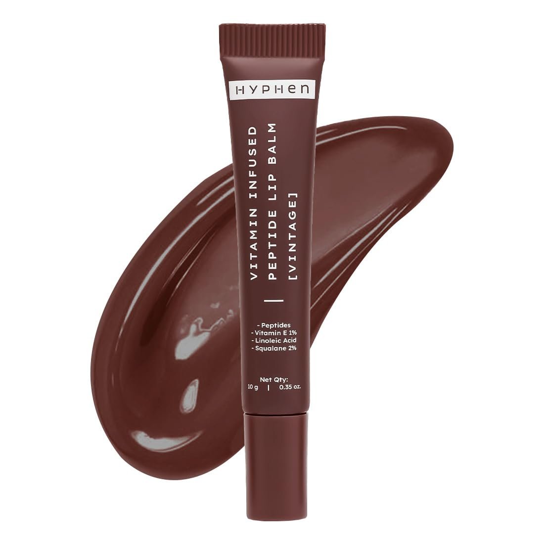 Hyphen Vitamin-Infused Peptide Tinted Lip Balm - Vintage | 24 Hrs Moisturization | Hydrates, Plumps & Repairs Moisture Barrier | Peptide Balm for Women | Plumish Brown Shade - 10g
