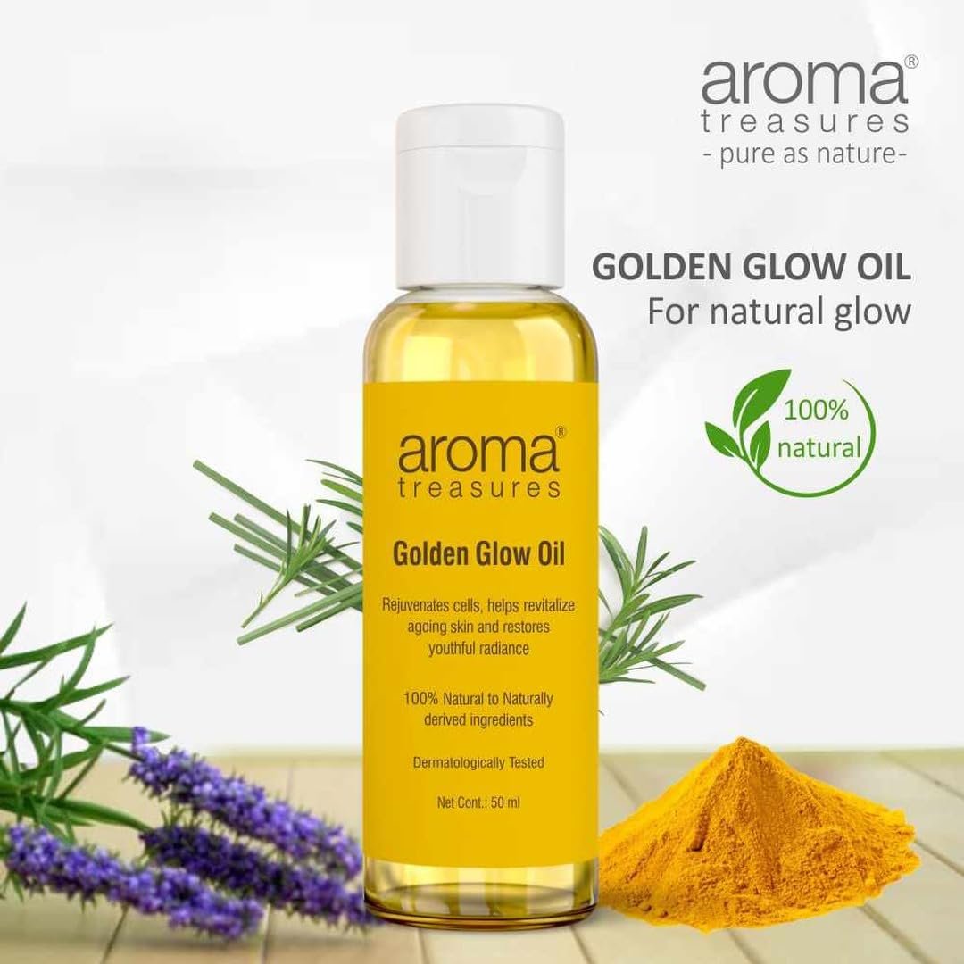 Aroma Treasures Golden Glow Facial Oil (50ml) – Turmeric & Calendula Anti-Pigmentation Blend for Youthful Radiance, 100% Natural | Deep Moisture, Dark Spot Reduction, Firmness & Glow Boost thumbnail