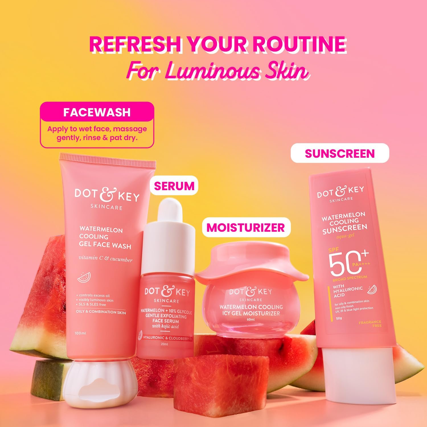 Dot & Key Watermelon Cooling Gel Face Wash With Vitamin C & Cucumber | Face Wash For Glowing Skin|Oil Free |Removes Excess Oil & Dirt | 100ml thumbnail