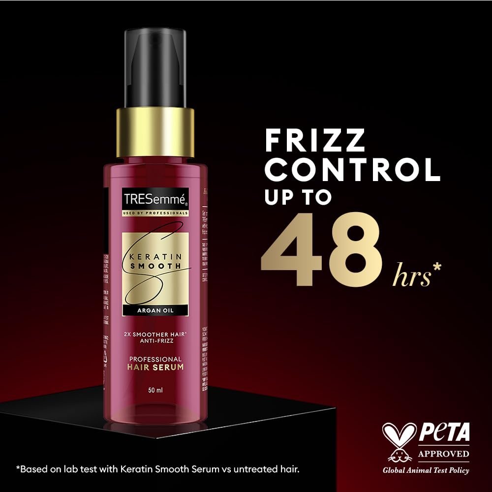 TRESemmé Keratin Smooth Anti Frizz Serum 50ml | 72H Frizz Control, Heat Protection & 2X Smoother Hair | Paraben Free Hair Serum for Dry Frizzy Hair thumbnail