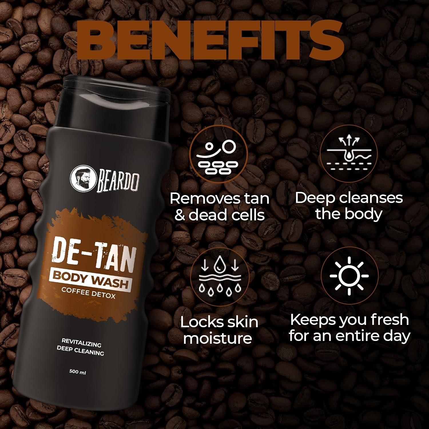 Beardo De-Tan Body Wash for Men, 500ml | Tan Removal and Caffeine Body Wash | thumbnail
