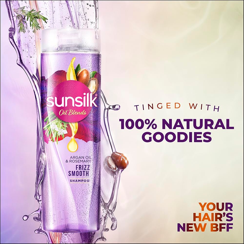 Sunsilk Argan Oil & Rosemary Frizz Smooth Oil Blends Shampoo | for Frizzy Hair | with No Added Parabens | 370 ML thumbnail