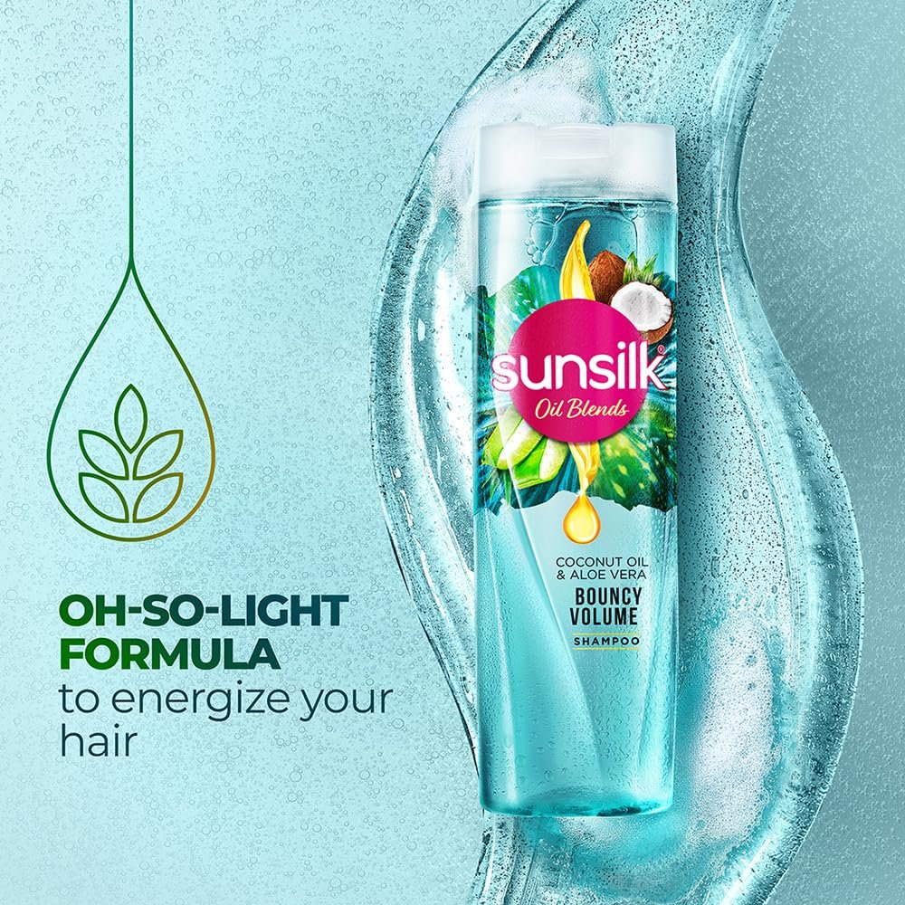 Sunsilk Coconut Oil & Aloe Vera Bouncy Volume Oil Blends Shampoo | Volume Shampoo | With No Added Parabens | 370 ML thumbnail