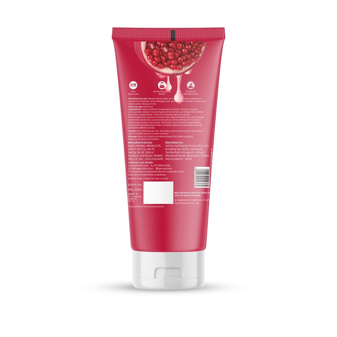 PLIX- THE PLANT FIX Pomegranate Youth Renewal Juicy Face Wash Cleanser | Youthful Glow | Hydration | Smooth & Soft Texture | Retinol GS 50 | Pentavitin | Safe for Daily Use | For Men & Women thumbnail