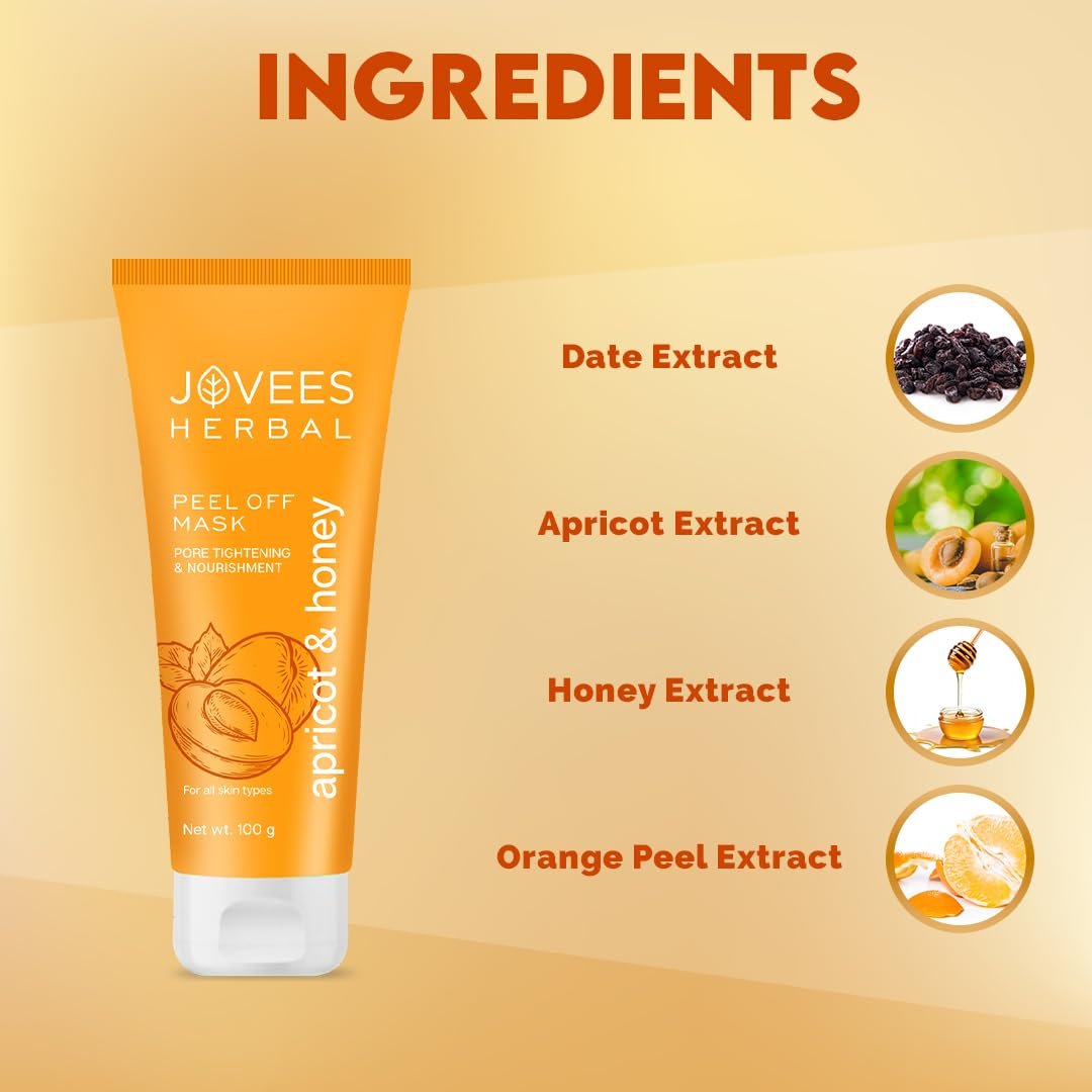 Jovees Herbal Apricot & Honey Peel Off Mask 100 GM | For Pore Tightening and Skin Nourishment | All Skin Types | Paraben & Alcohol Free thumbnail