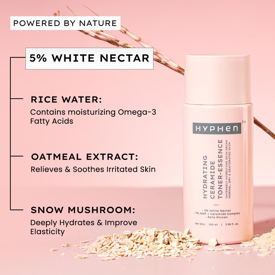Hyphen 7% Ceramides-NMF Milky Face Toner Essence | 5% Glass Skin Blend of Rice Water, Oatmeal & Snow Mushroom Extracts |Hydrates & Nourishes| Alcohol Free Toner| For All Skin Types - 100ml thumbnail