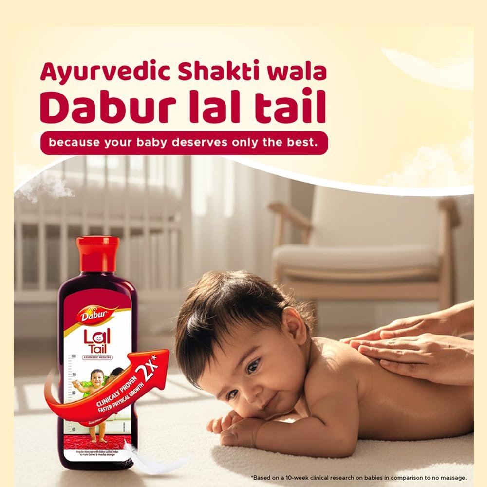 Dabur Lal Tail : Ayurvedic Baby Oil|Clinically Tested 2x Faster Physical Growth for Stronger Bones and Muscles- 200 ml thumbnail