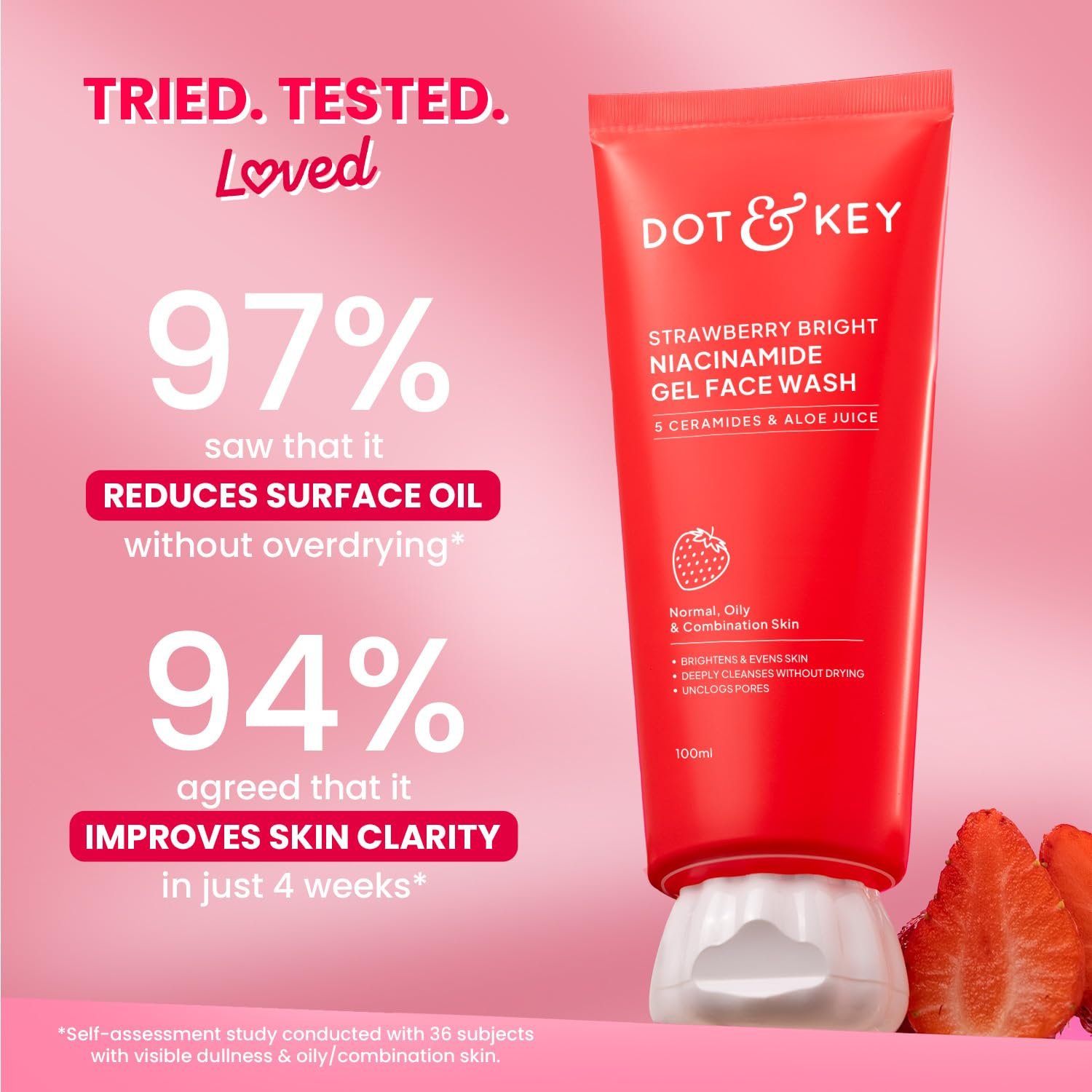 Strawberry Bright Niacinamide Gel Face Wash, Non-Drying Formula, Brightens & Smoothes, Evens Skin Tone, Reduces Excess Oil, Unclogs Pores, Deeply Cleanses 100g thumbnail