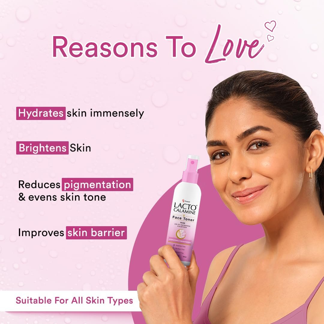 Lacto Calamine Rose Water Toner For Glowing Skin | 120ml | Gulab Jal Face Toner | Rosewater with Aloe Vera & 2% Niacinamide | Cleanses, Hydrates & Moisturises Skin | thumbnail