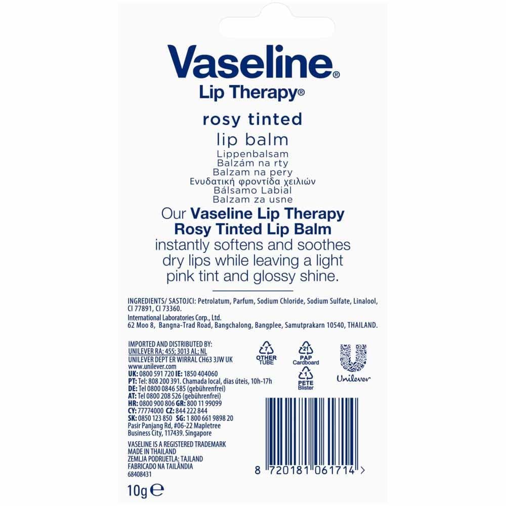Vaseline Lip Therapy Rosy Tinted Lip Balm, 10g For Dry Lips With Rosy Shine - Pink thumbnail