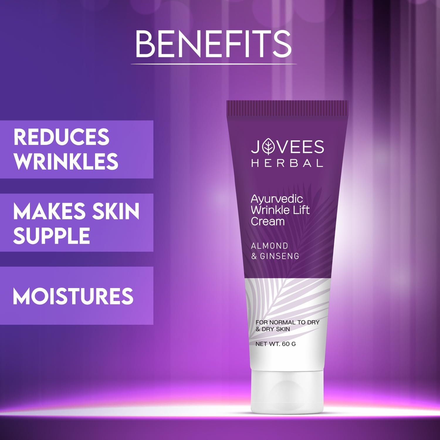 Jovees Herbal Almond & Ginseng Wrinkle Lift Face Cream | Anti-Wrinkle & Anti-Ageing Face Cream | All Skin Types | Paraben & Alcohol Free | 60gm thumbnail