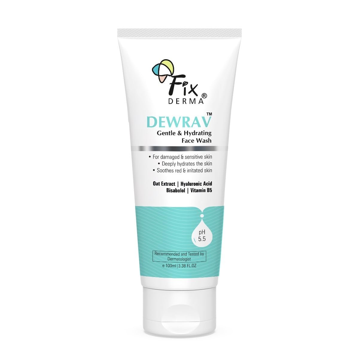 Fixderma Dewrav Gentle & Hydrating Face Wash with 6% Oats Extract, Hyaluronic Acid & Vitamin B5, Soothes Irritated Skin, Provides Hydration, Face Cleanser For Sensitive, 100ml thumbnail
