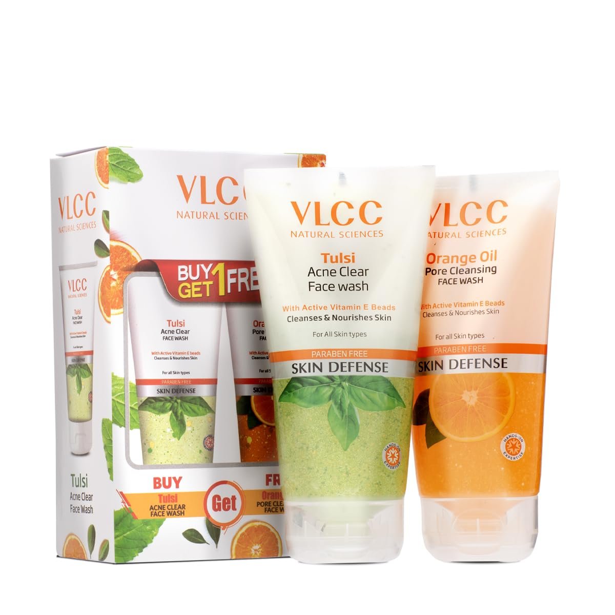 VLCC Tulsi Acne Clear + FREE Orange Oil Pore Cleansing Facewash - B1G1 - 150ml X 2 | Anti-Acne and Oil Control Facewash | Deep cleansing | Paraben Free thumbnail