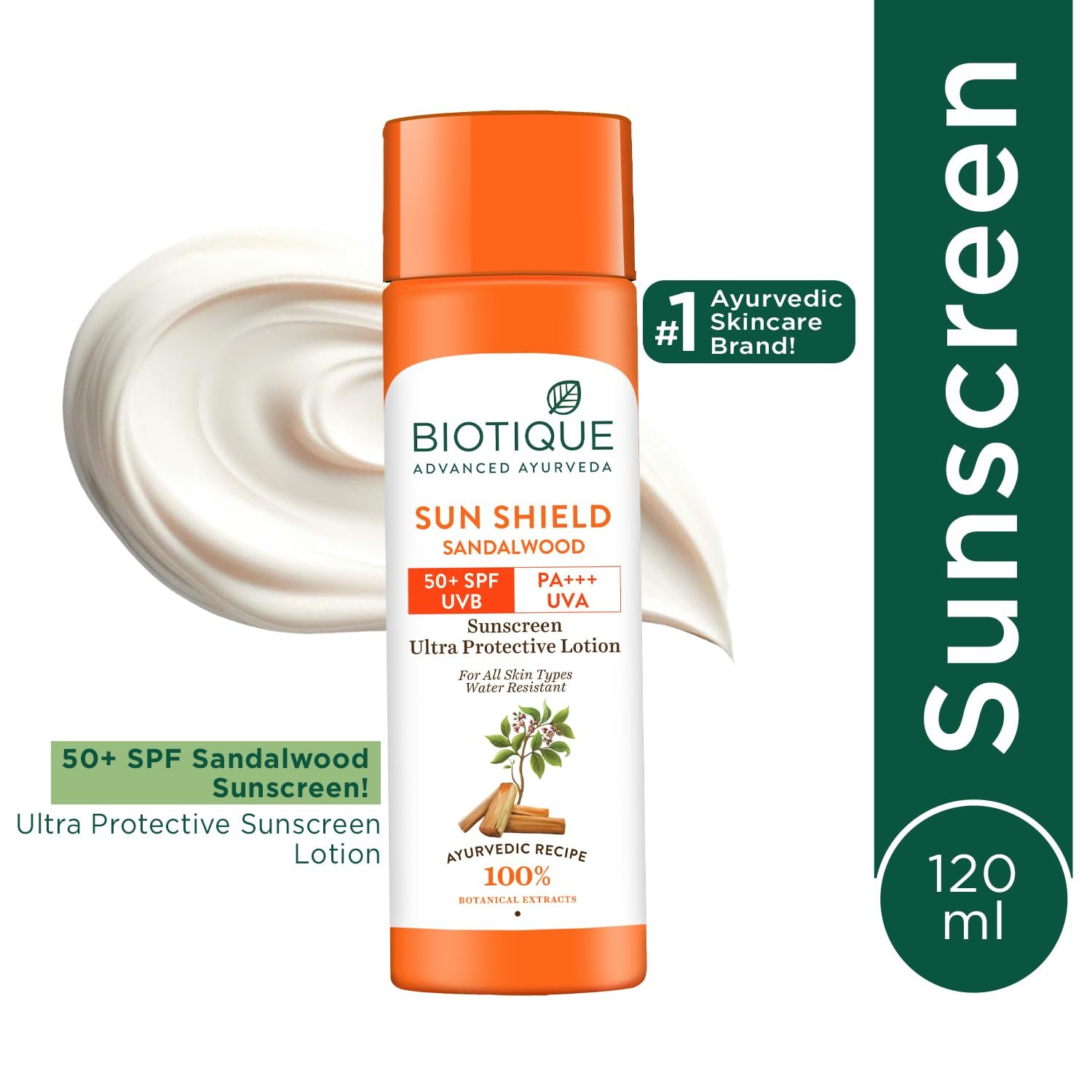 Biotique Bio Sandalwood Sunscreen Ultra Soothing Face Lotion, SPF 50+ |Ultra Protective Lotion| Keeps Skin Soft, Fair and Moisturized| Water Resistant| For All Skin Types| 120ml thumbnail