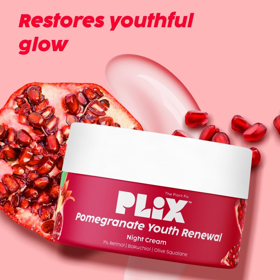 PLIX The Plant Fix Pomegranate 1% Retinol Anti-Ageing Night Cream | Helps Reduce the Appearance of Fine Lines & Wrinkles | Overnight Moisturizer for Smooth, Firm & Youthful-Looking Skin | 50 thumbnail
