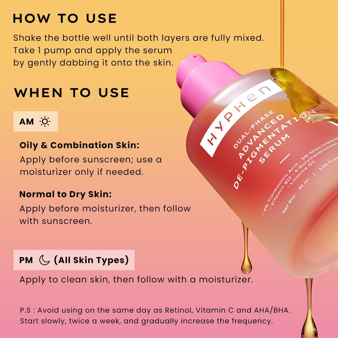 Hyphen 4% Tranexamic Acid + 5% Niacinamide Biphasic De-Pigmentation Serum | Correction & Prevents Hyperpigmentation, Dark Spots & Melasma| Deep Penetration - 30 ml thumbnail