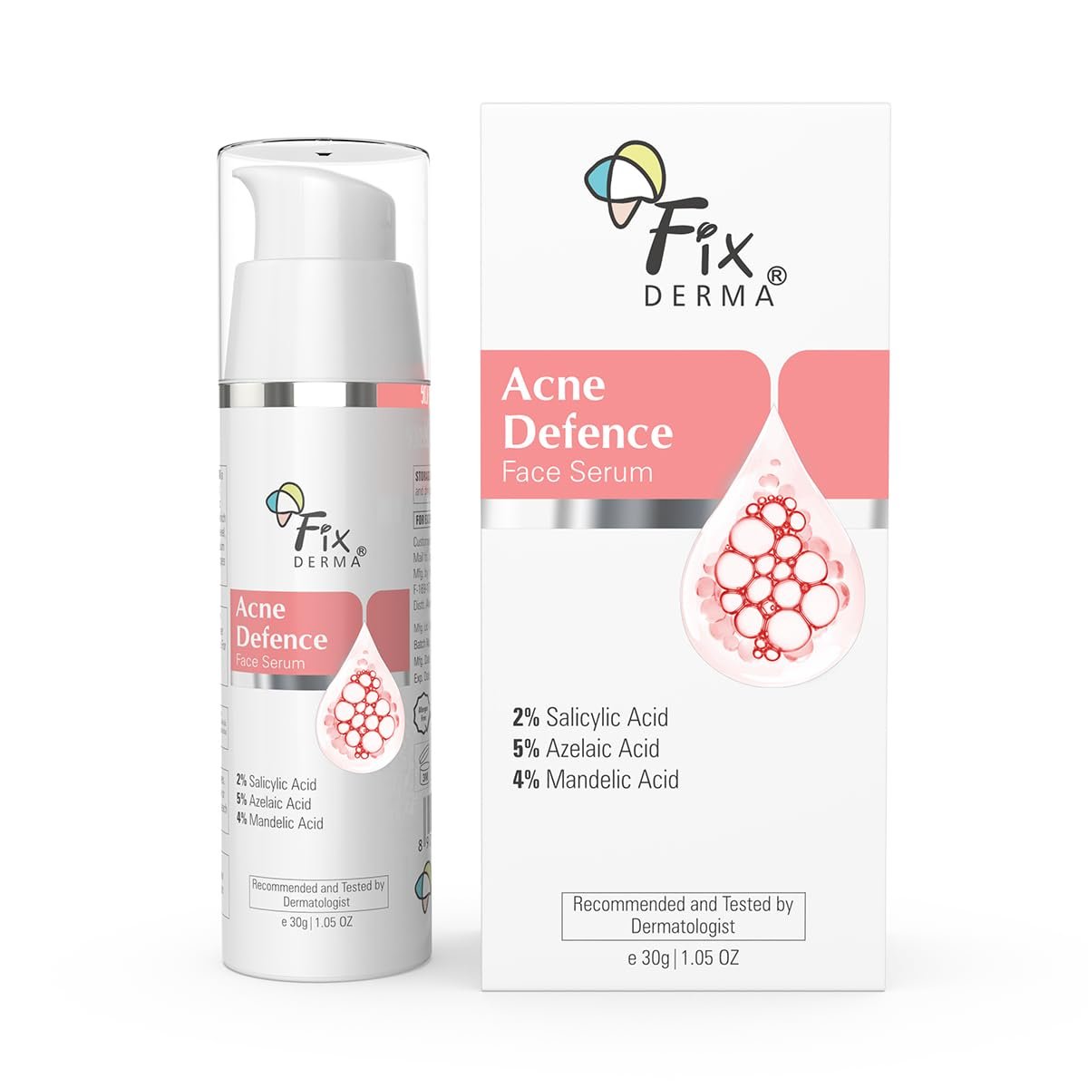 Fixderma 2% Salicylic Acid Serum for Anti Acne & Spot Treatment with 5% Azelaic Acid & 4% Mandelic Acid | Anti Acne Face Serum | Face Serum for Men & Women - 30 gm
