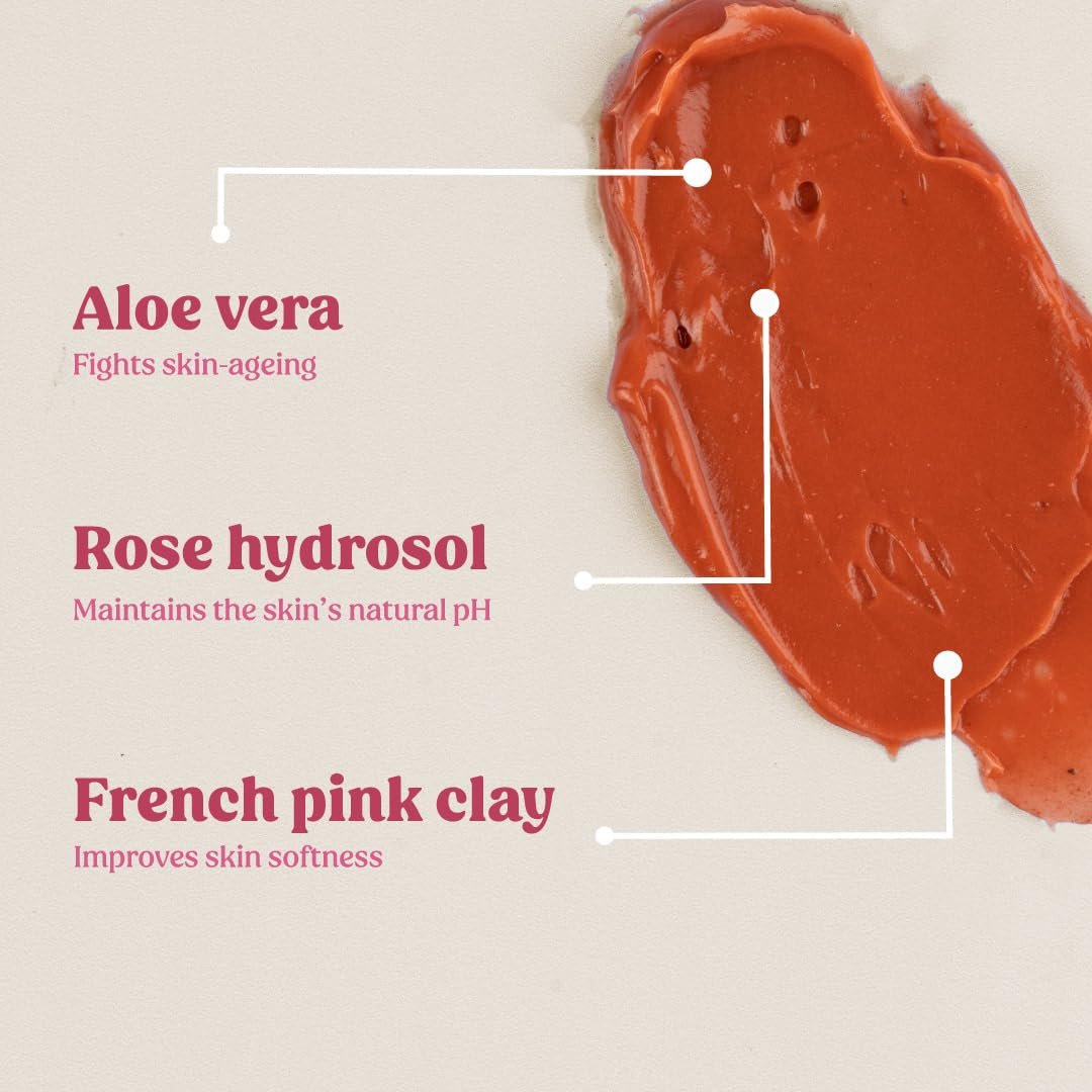 Vilvah Wild Rose Face Mask for Glowing & Even Toned Skin | Mild Exfoliation, Deep Hydration & Skin Brightening | With Aloe Vera, French Pink Clay & Rose Hydrosol | For All Skin Types | Men & thumbnail