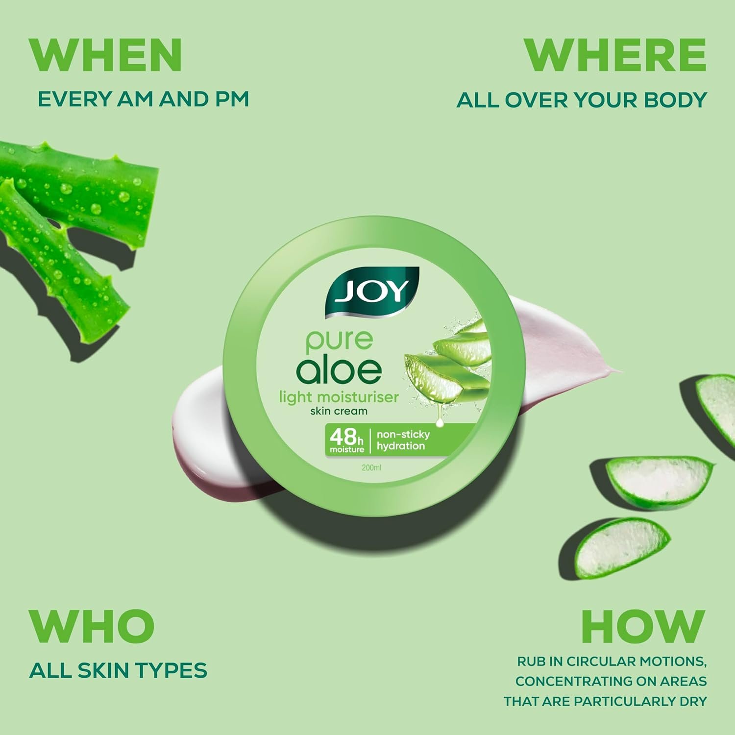 Joy Pure Aloe Light Moisturiser Skin Cream for Face, Hands & Body (500ml) | 48H Hydration | Non-Sticky | Soothing, Brightening & UV Protection | For Dry to Oily Skin thumbnail