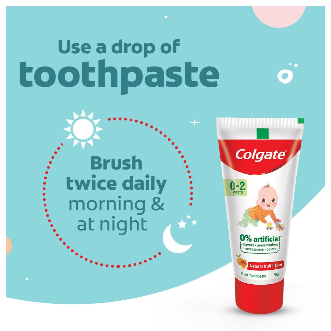Colgate Toothpaste For Kids Cavity Protection (0-2 Years), Natural Fruit Flavour Tooth Paste, Sls & Fluoride Free - 70G Tube thumbnail