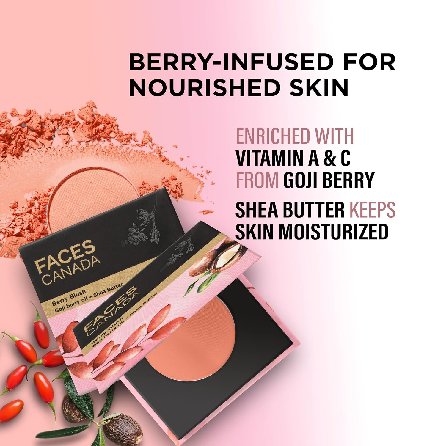 FACES CANADA Berry Blush - Love Vibes Only 03, 4g | Lightweight Long Lasting Ultra-Matte HD Finish | Absorbs Oil | Shea Butter | Vitamin A & C thumbnail