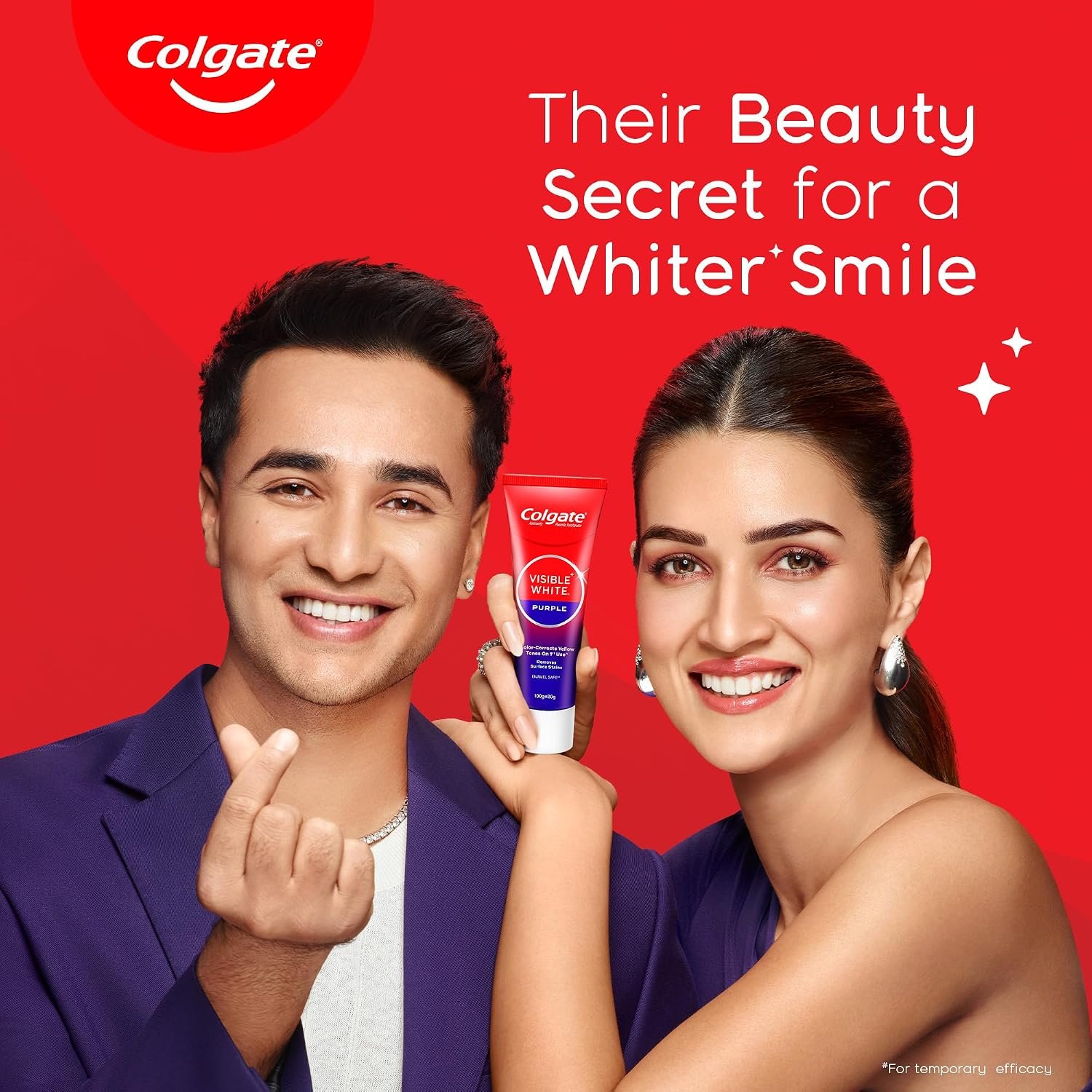 Colgate Visible White Purple Toothpaste for Teeth Whitening, Helps Remove Surface Stains, Whitens Yellow Teeth, Enamel-Safe for Daily Use (Combo Pack, 200g + 40g) thumbnail