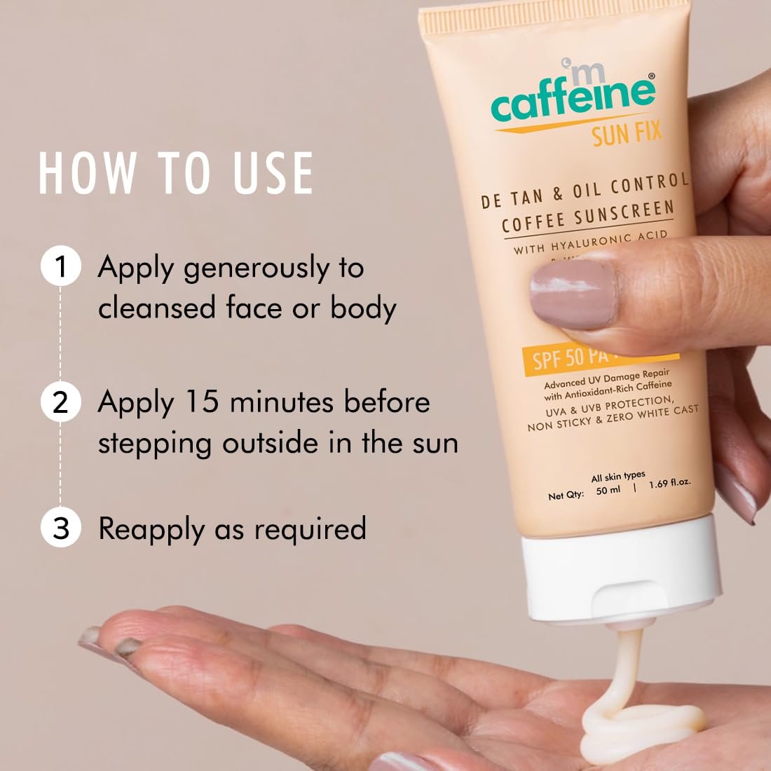 mCaffeine Matte Sunscreen SPF 50 for Men & Women | Lightweight, Water Resistant, Zero White Cast | Sun Protect, Prevents Tan & Repairs UV Damage | All Skin Type - 50ml thumbnail