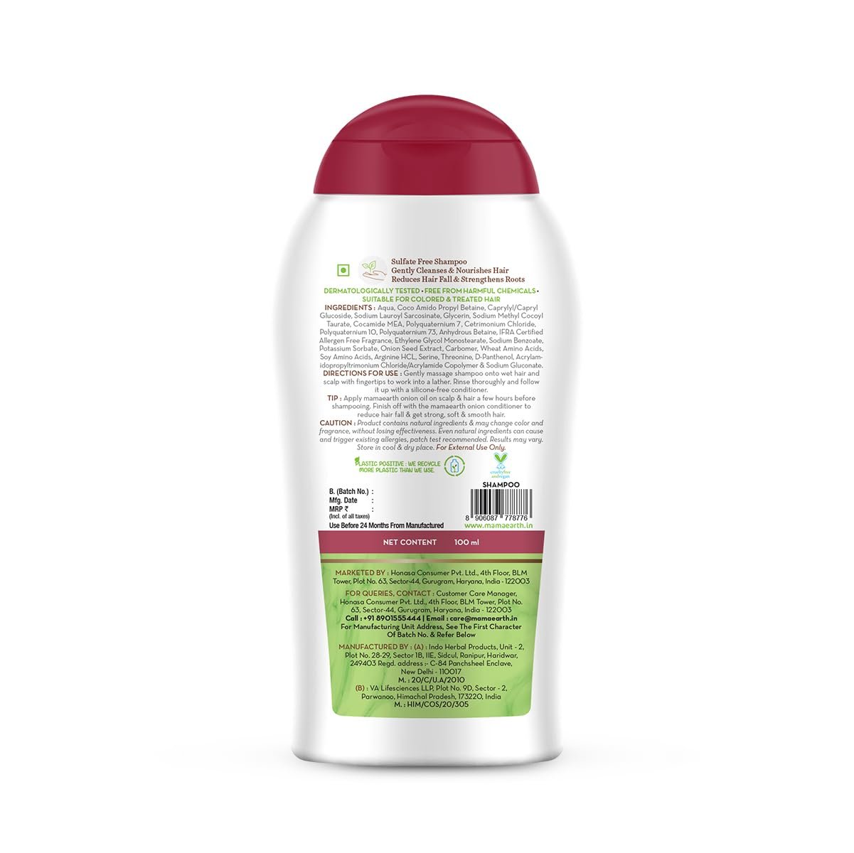 Mamaearth Onion Shampoo for Hair Fall Control & Hair Growth with Onion & Plant Keratin - 100 ml thumbnail