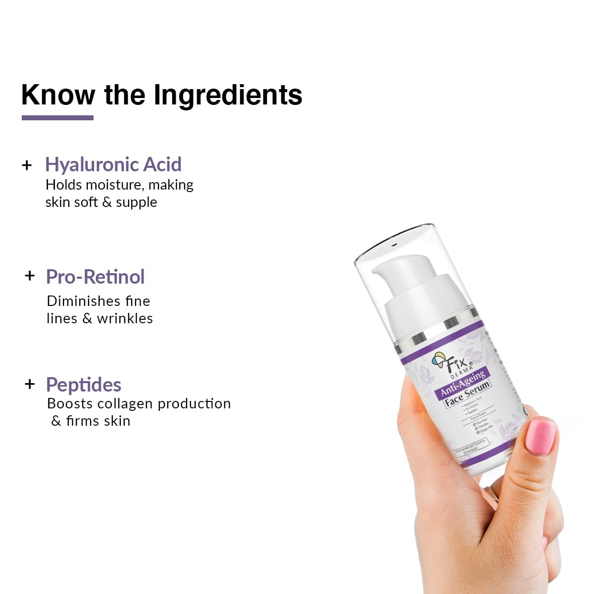 Fixderma Hyaluronic Acid Serum for Anti Ageing with Pro Retinol Serum for Face | Anti Ageing Serum for Fine Lines & Wrinkles | Face Serum for Men & Women | Face Serum - 15g thumbnail