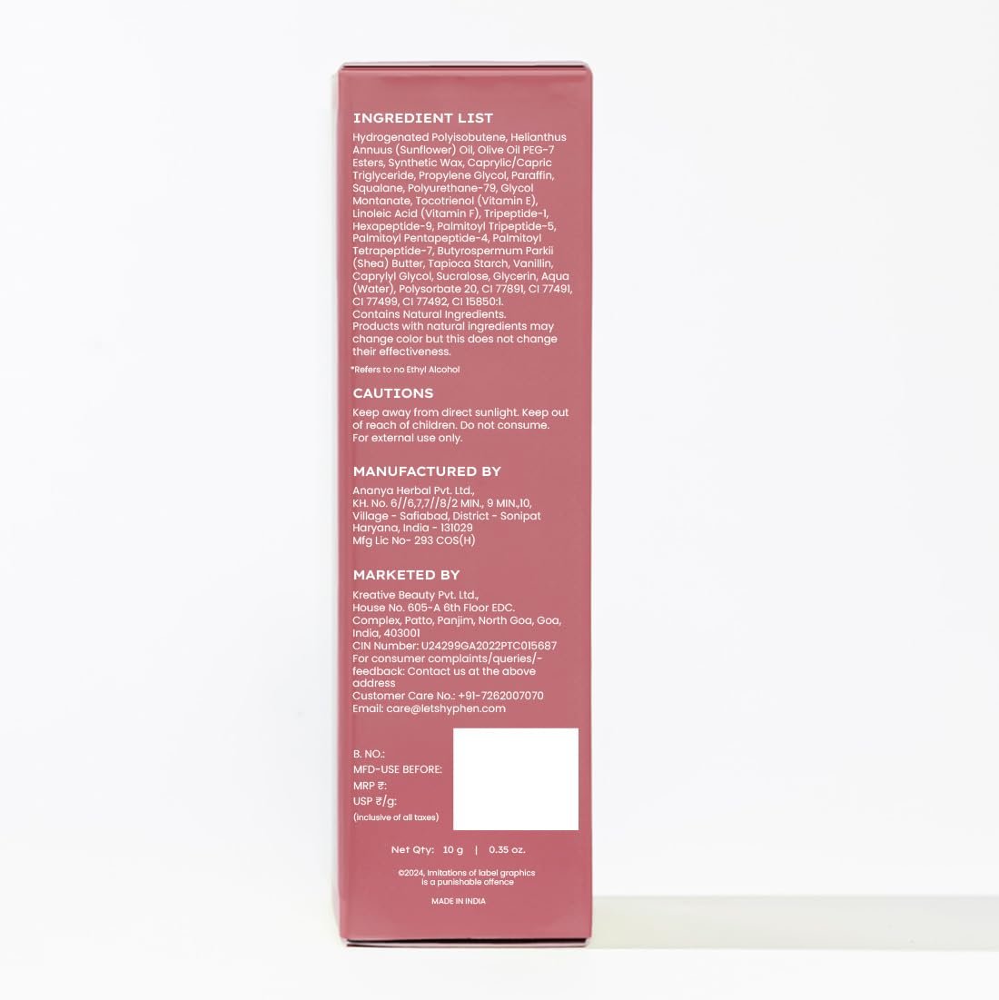 Hyphen Tinted Lip Balm - Hazel | 1% Vitamin E, 2% Squalane & Peptides | Brightening Lip Balm for Dark Lips | 24h Moisturization & Hydration for Dry & Chapped Lips - 10 g, Brown thumbnail