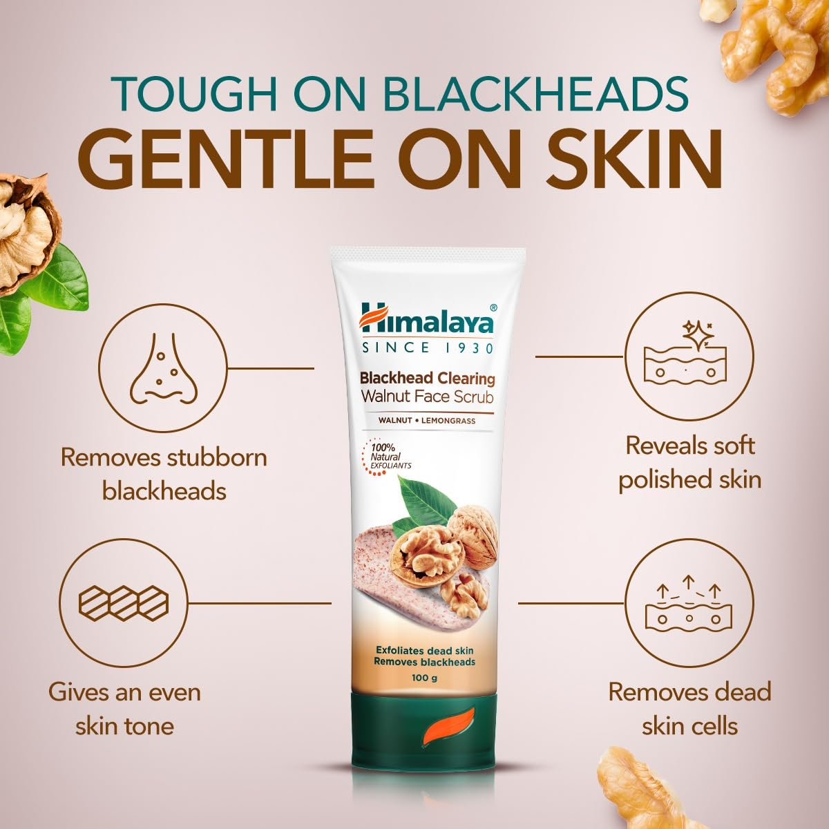 Himalaya Herbals Gentle Exfoliating Walnut Scrub – Facial Scrub for Dead Skin Removal & Smooth Skin, 100g thumbnail