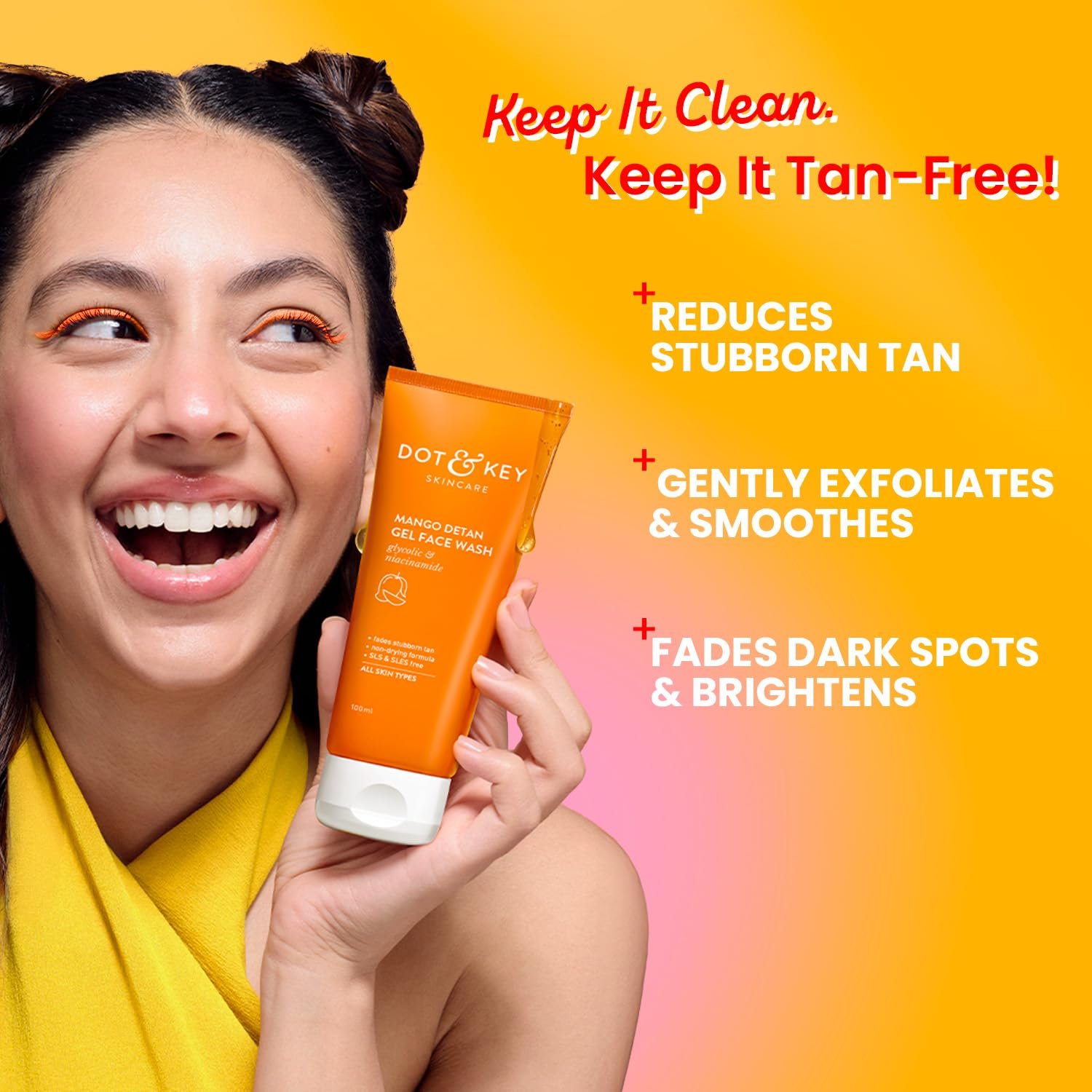 Dot & Key Mango Detan Gel Face Wash | Gently Cleanses Skin From Dirt & Oil | Fades Stubborn Tan | For All Skin Types | 100ml thumbnail