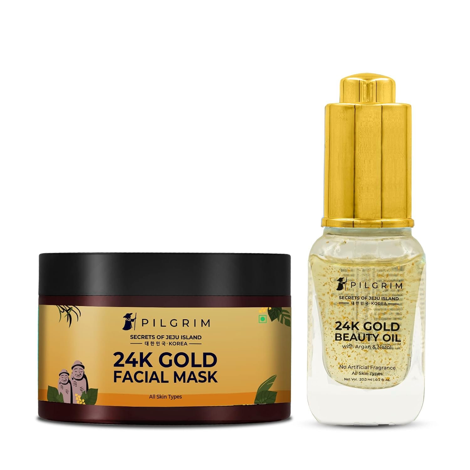 Pilgrim 24K Gold Facial Kit | Dewy Glass Skin Finish | Facial kit for Radiant Look | 24K Gold Face Mask Pack 50gm | 24K Gold Beauty Oil 20ml | Korean Skin Care | For Women & Men thumbnail