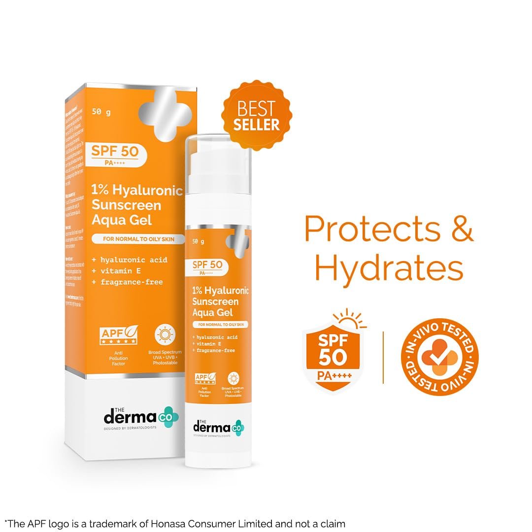 The Derma Co 1% Hyaluronic Sunscreen Aqua Gel SPF 50 PA++++ | Hydrating, Lightweight & Non-Greasy |  Clinically Tested - (In-Vivo) | PPD-39 | 50 g thumbnail