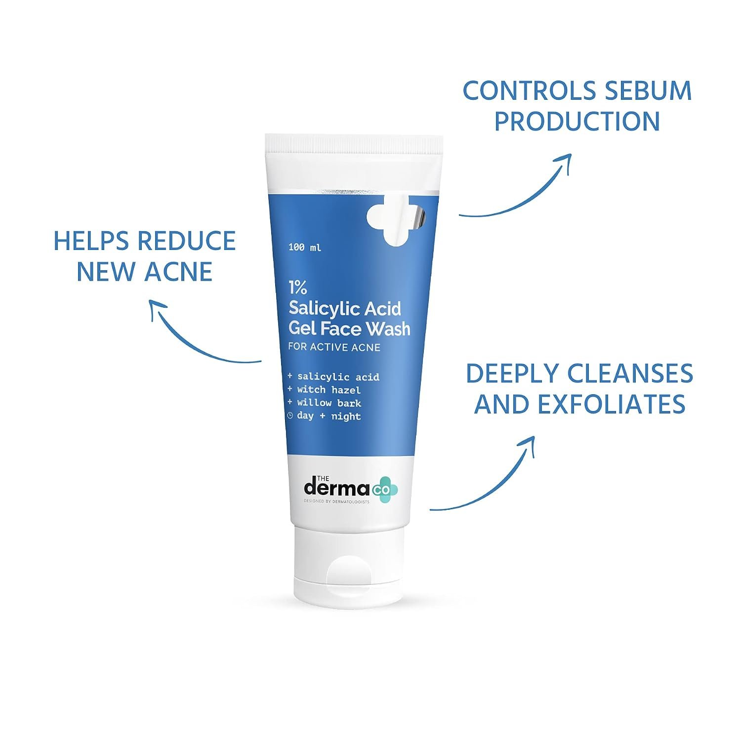 The Derma Co 1% Salicylic Acid Gel Face Wash with Salicylic Acid & Witch Hazel for Active Acne - 100 ml thumbnail