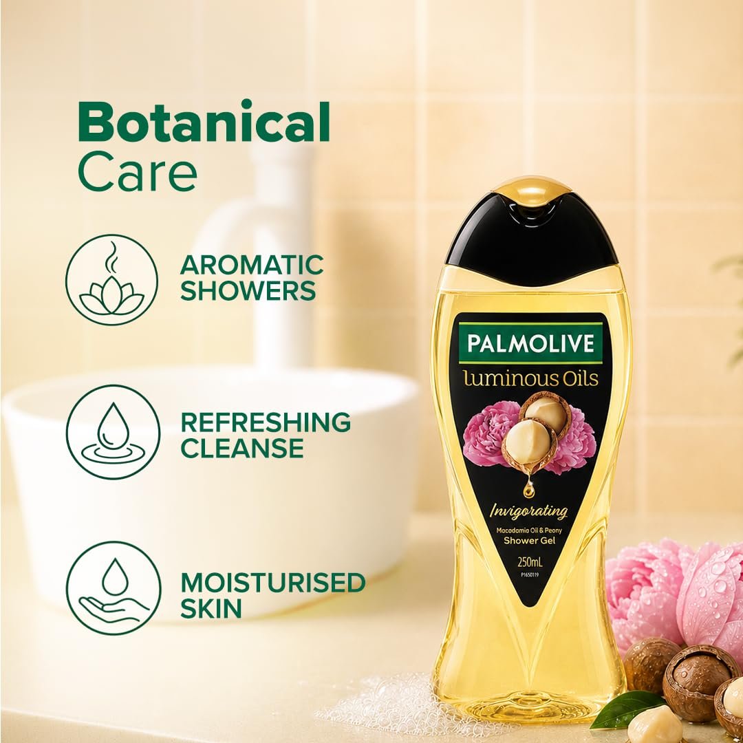 Palmolive Macadamia Oil & Peony Luminous Oils Invigorating Body Wash | Brightening & Moisturizing |Youthful skin | No paraben & silicones, pH balanced, Body Wash 250ml thumbnail