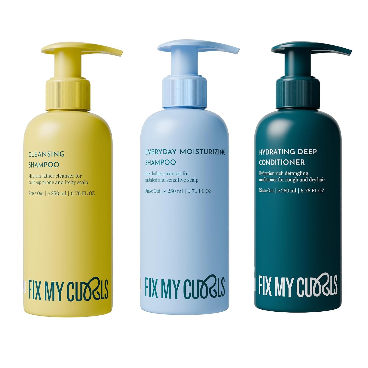 Fix My Curls Wash Day Trio | Cleansing & Moisturizing Shampoo, Hydrating Deep Conditioner | Silicone & Sulphate Free | For Curly, Wavy Hair| 200ml each