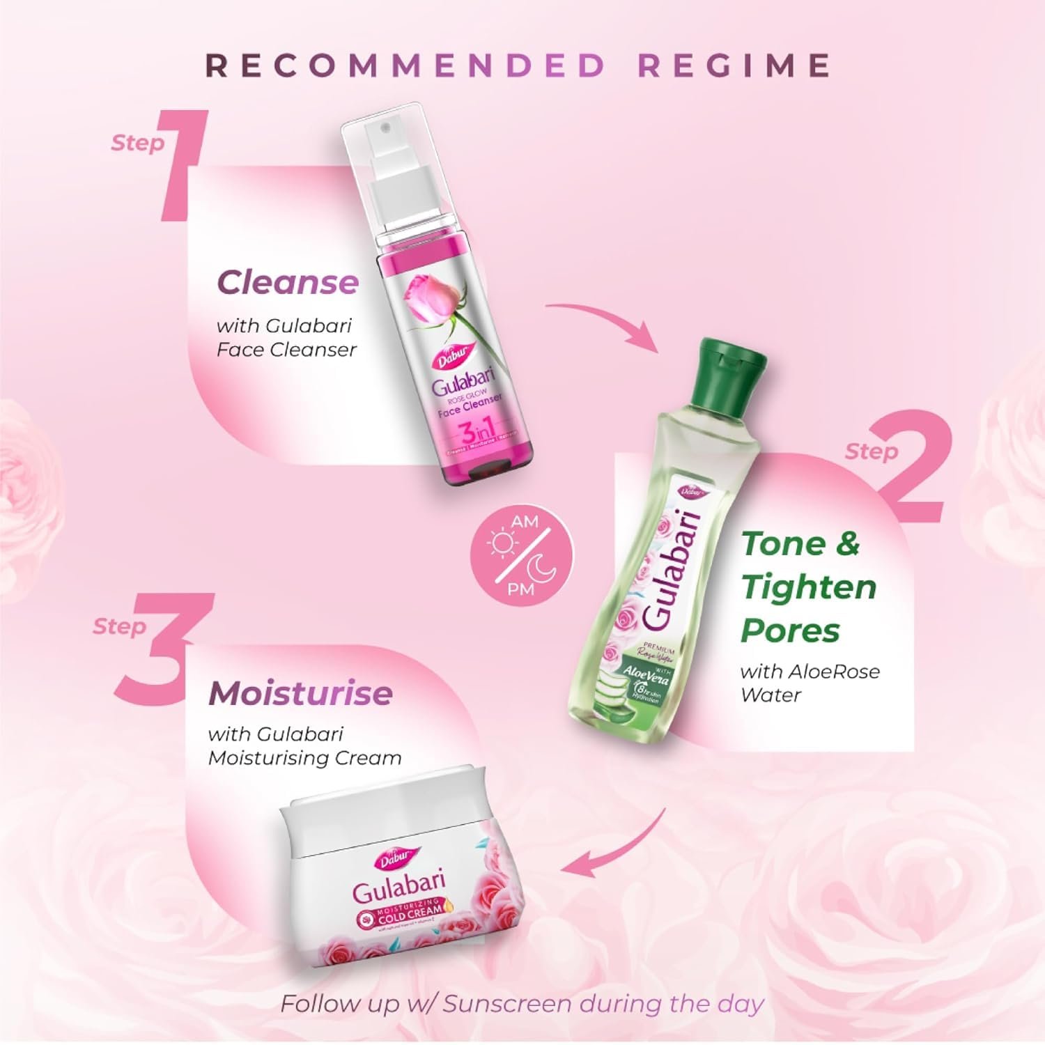 Dabur Gulabari Premium Rose Water with Aloe Vera - 400 ml | Upto 8 HR Skin Hydration | Cleanses, Tones and Moisturises Skin | For All Skin Types thumbnail