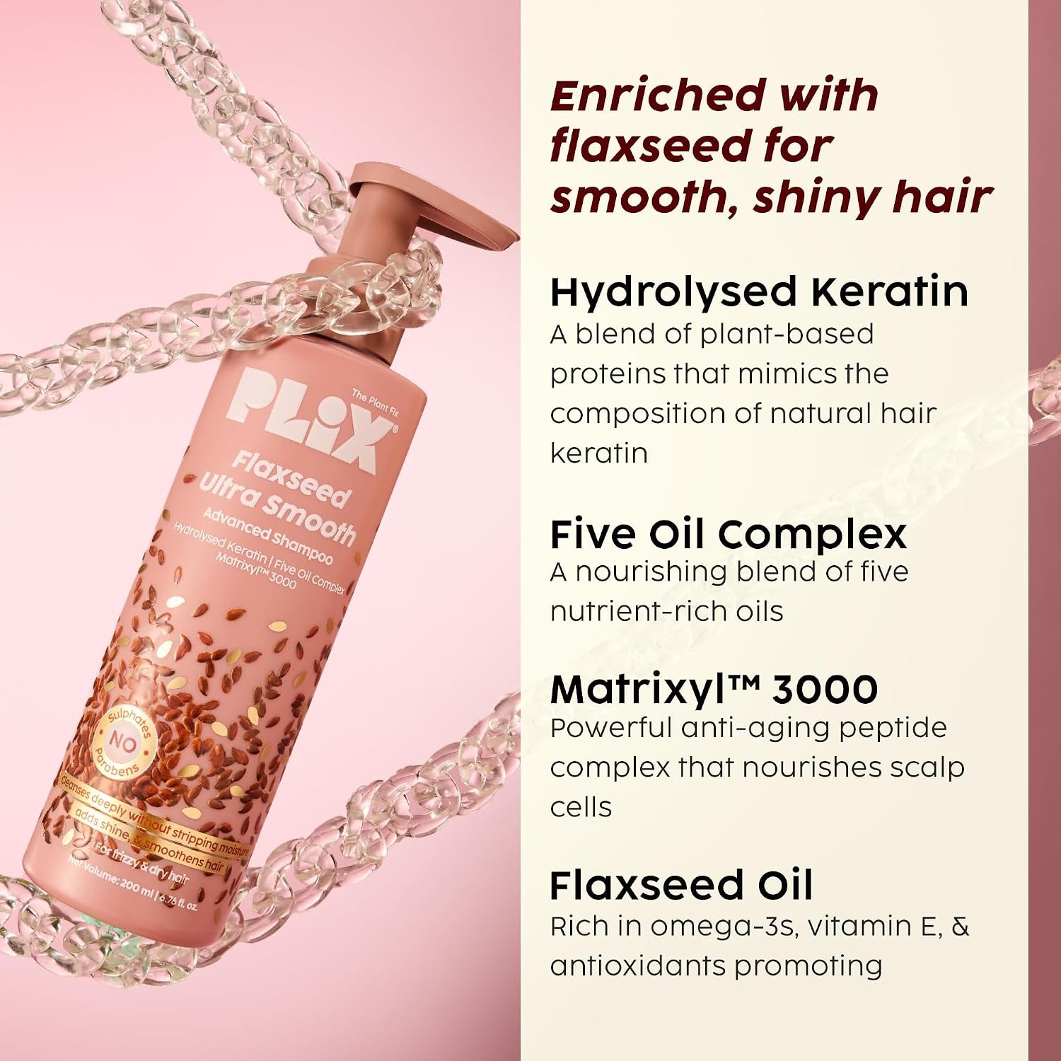 PLIX The Plant Fix Flaxseed Freeze Hair Treatment Shampoo | Nourishing Hair Cleanser for Smooth, Soft & Manageable Hair | Helps Reduce Frizz & Improve Hair Texture | Daily Hair Care thumbnail