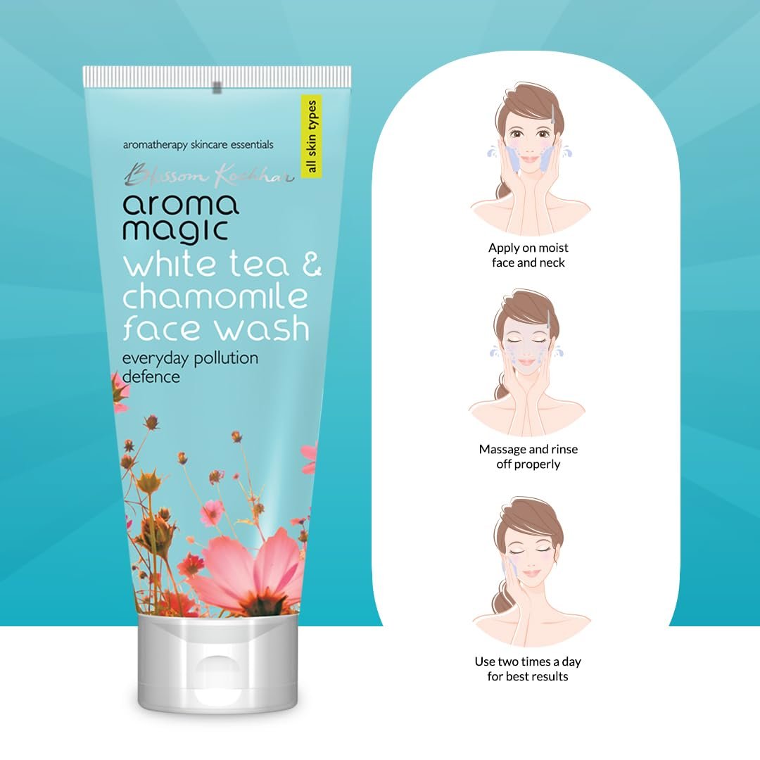 Aroma Magic Pollution Defence Face Wash with White Tea & Chamomile – Deep Pore Cleanser with Soya Milk & Exfoliating Micro Beads for All Skin Types, 100ml thumbnail