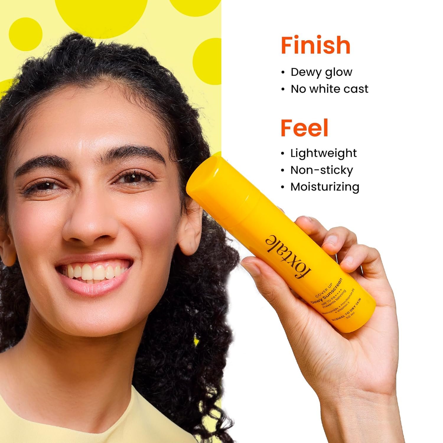 Foxtale SPF 70 Niacinamide Dewy Sunscreen with PA++++ For Dewy Sun Protection | Prevents Tan | Lighten weight, Non Greasy, No White Cast | Anti-Tan Formula | For Men & Women | 50 Ml thumbnail