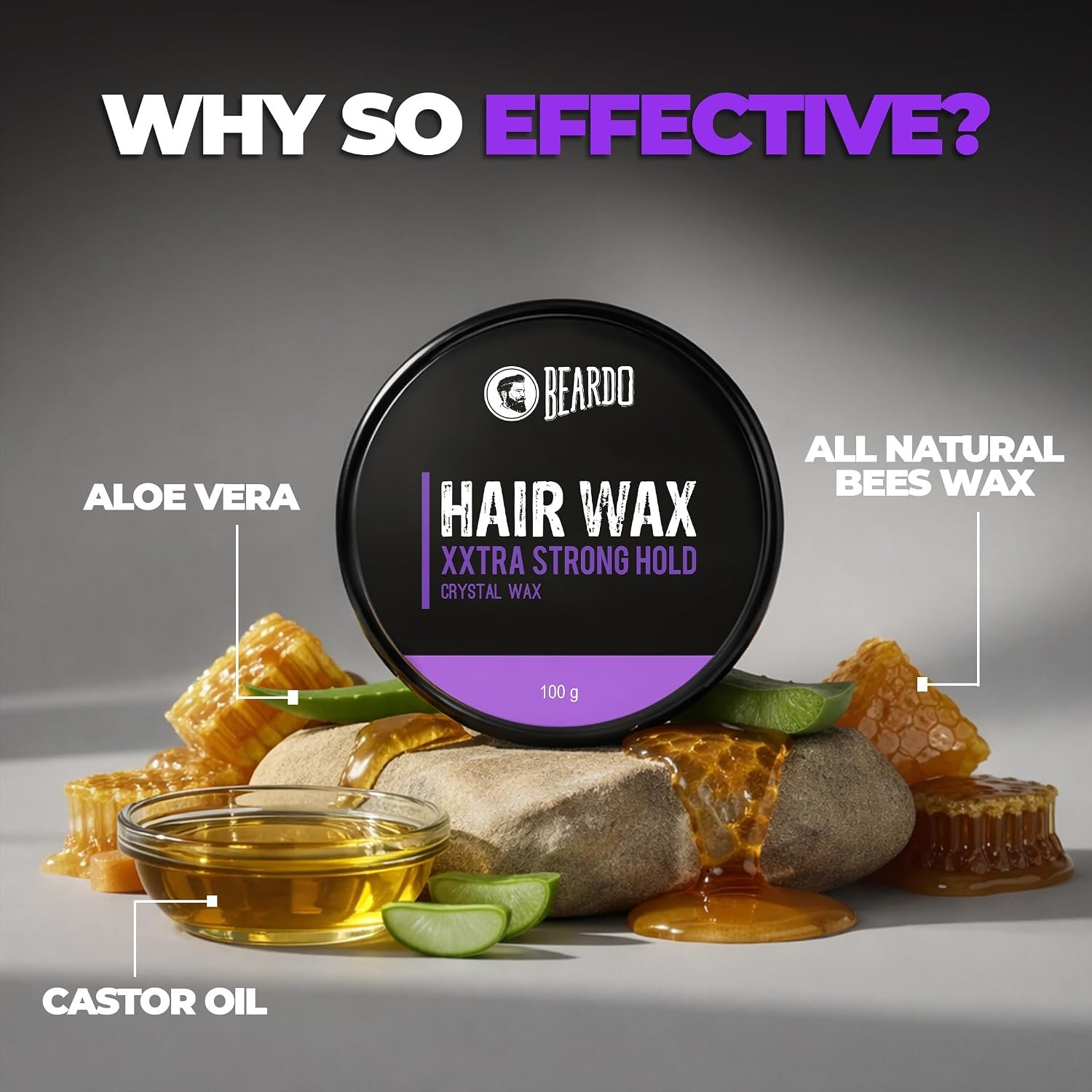 Beardo Xxtra Stronghold Hair Wax, 100 gm | Crystal Hair Wax for Men | Hair Wax Men | Hair Styling Wax for Glossy Finish & Shine | Extra Strong Hold Wax thumbnail