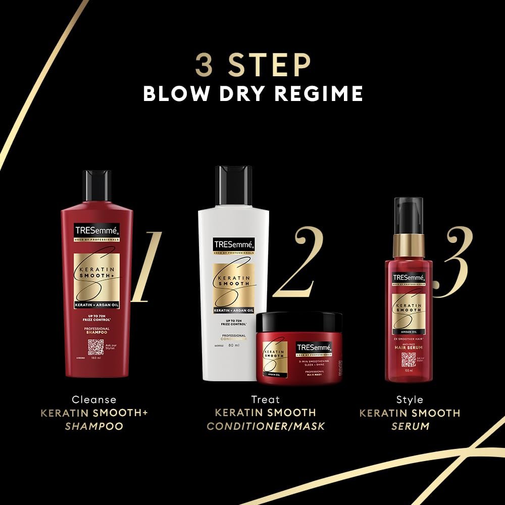 TRESemme Keratin Smooth+ Shampoo 180ml With Keratin Protein and Argan Oil | Salon-Like Smooth Hair | Up To 72H Frizz Control thumbnail