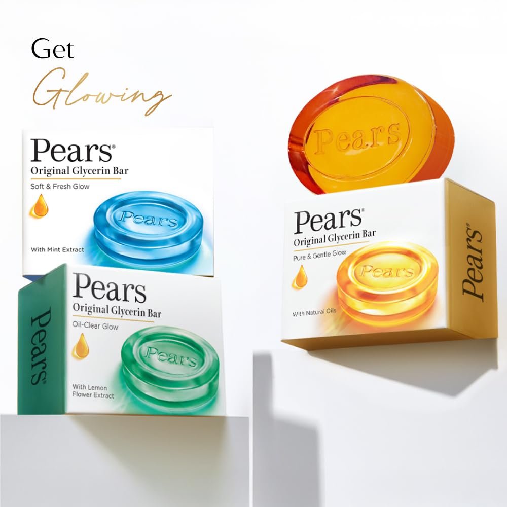 Pears Original Glycerin Soap Bar - Pure & Gentle Glow | With 98% Pure Glycerin | For Hydration & Glow | With Plant Based Cleanser for Skin & Body | Paraben-free | 125gms x 5 thumbnail